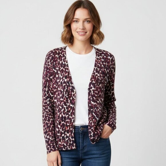 Merona Women’s Cardigan Sweater Cheetah Leopard Animal Print V-neck Y2K 2000s - Picture 1 of 16